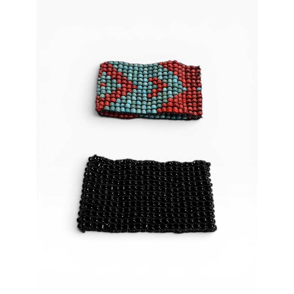 Vintage Southwestern Style Stretch Seed Bead Cuff Bracelet Turquoise Red Black